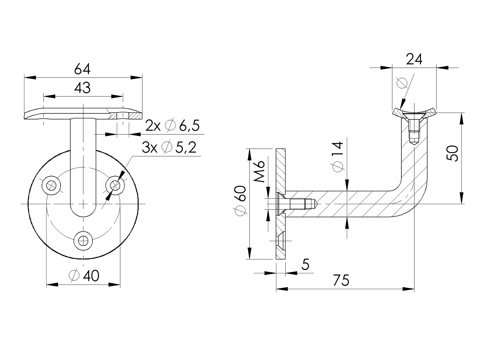 Wall handrail bracket