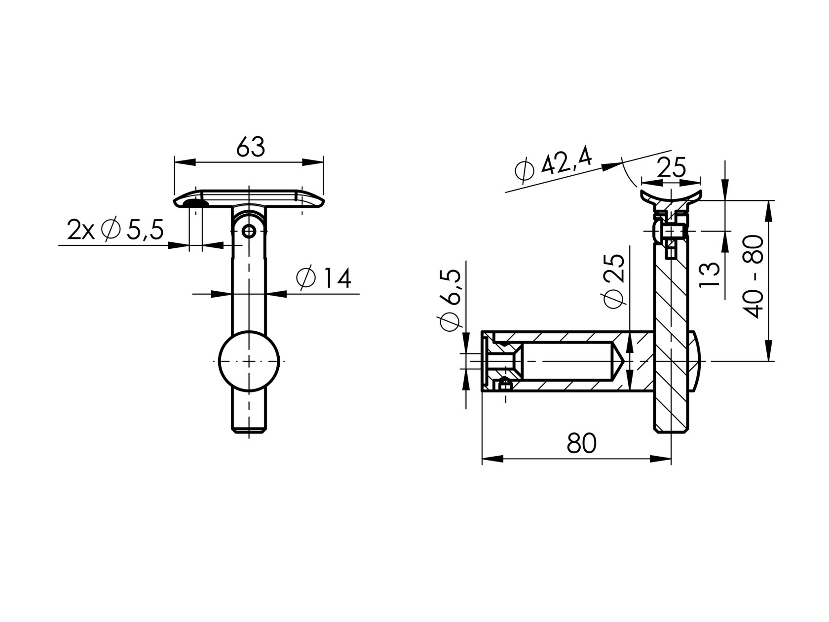 Off-axis handrail bracket