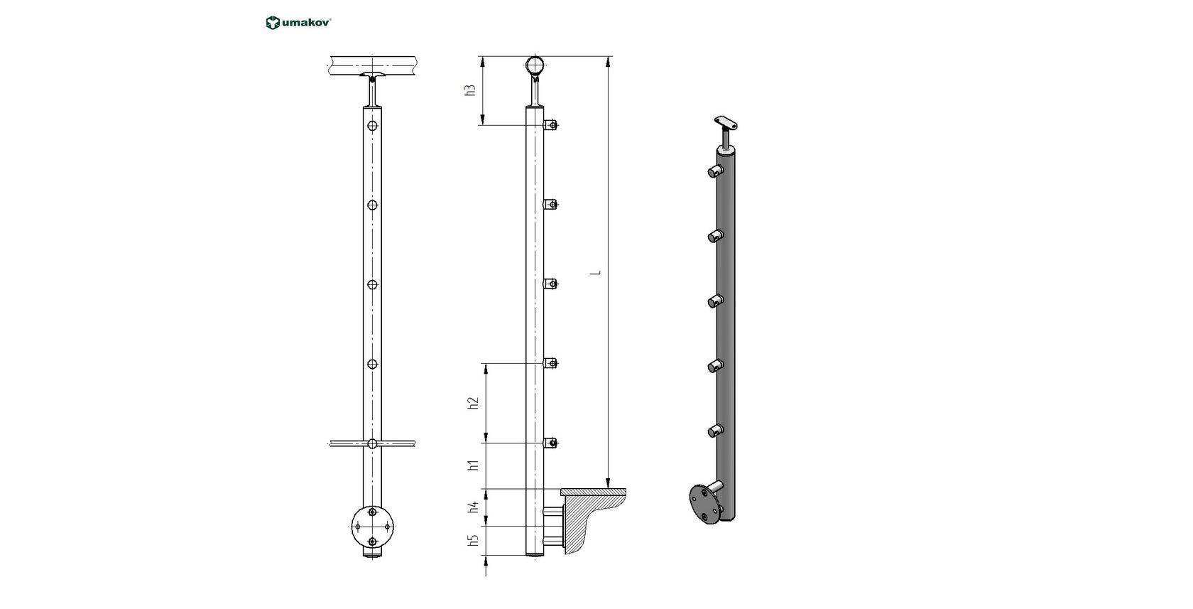 Stainless steel pole, BK-stairs, polished AISI304,