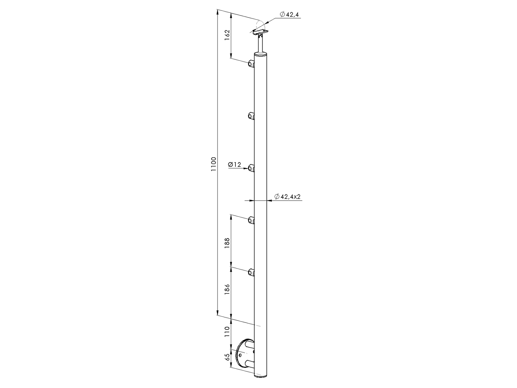 Oak pole D50mm, 5xd12mm, h=100cm, BK - stairs