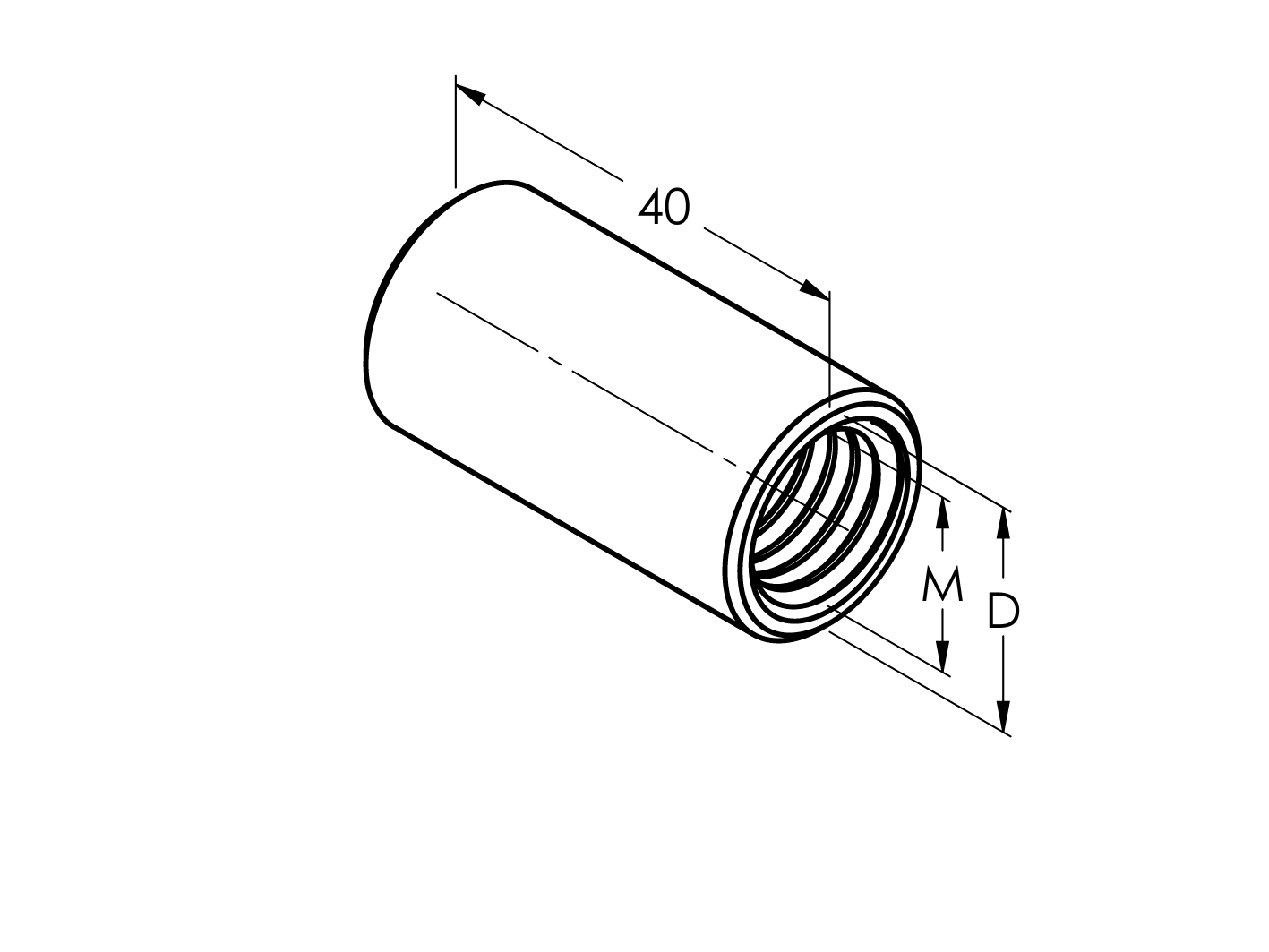 Round coupling nuts, full length thread, AISI304, M12x40