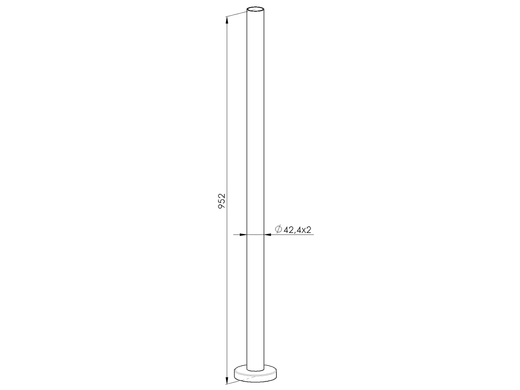 Stainless steel pole, VK-straight AISI304, D42,4/H