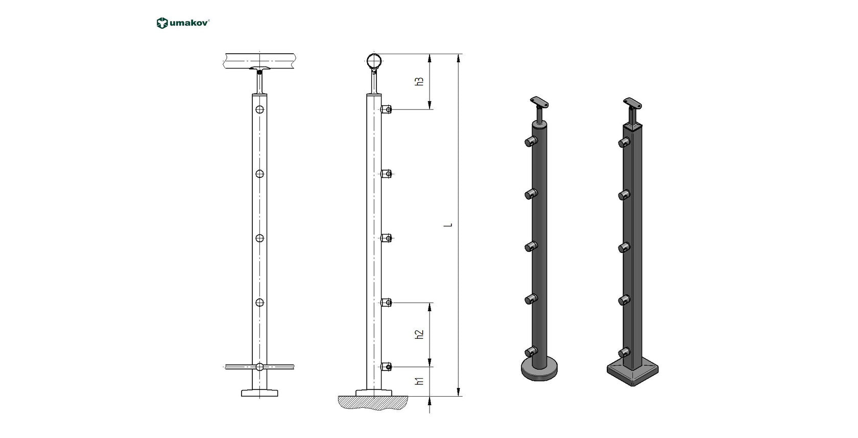 Beech pole (BEECH) D50/5x12mm, H1000