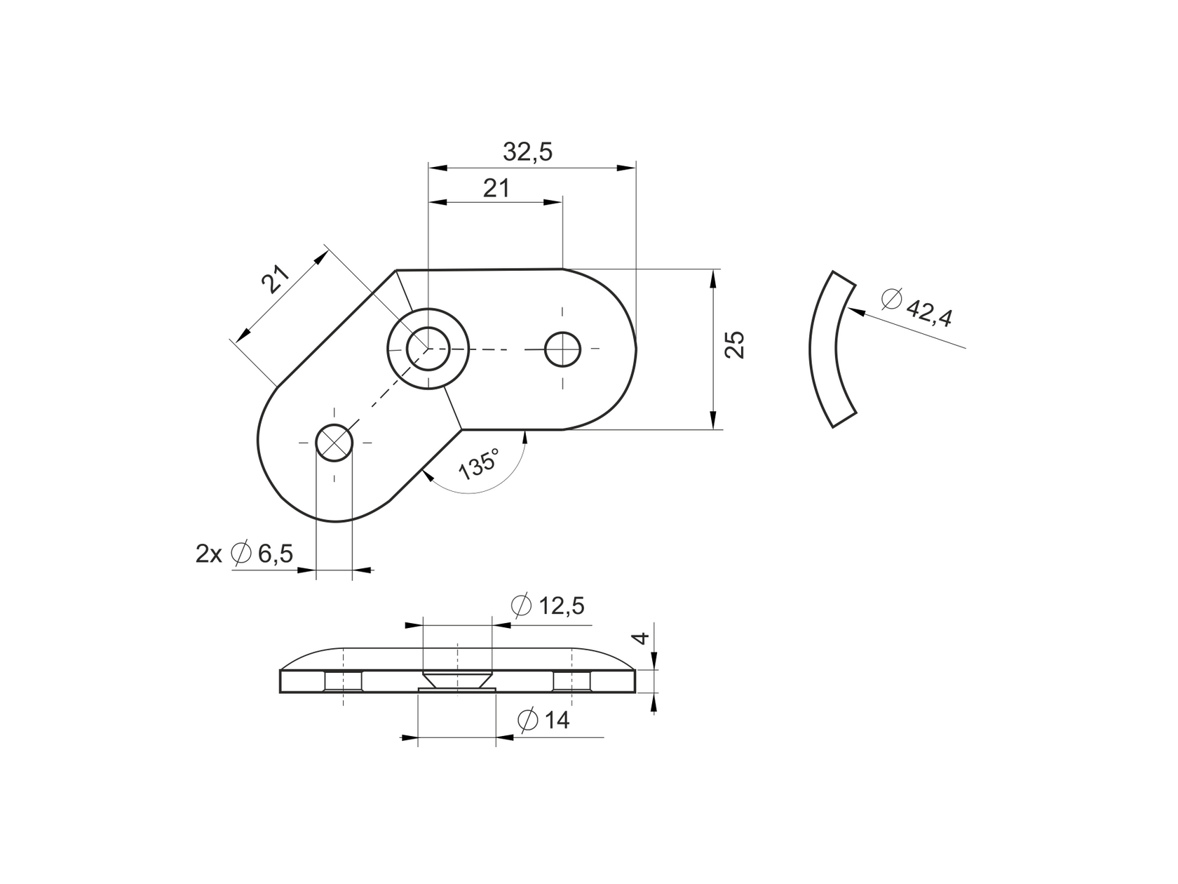 Handrail saddle - tub 135st°