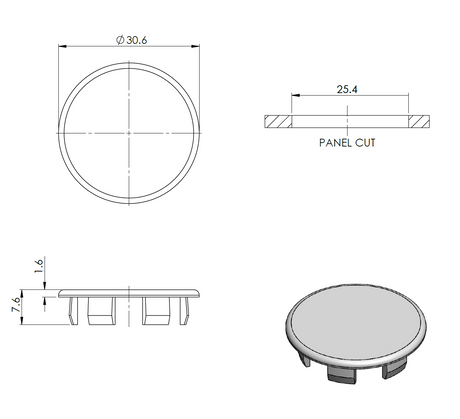 End cap for AL profile, PVC, D25mm