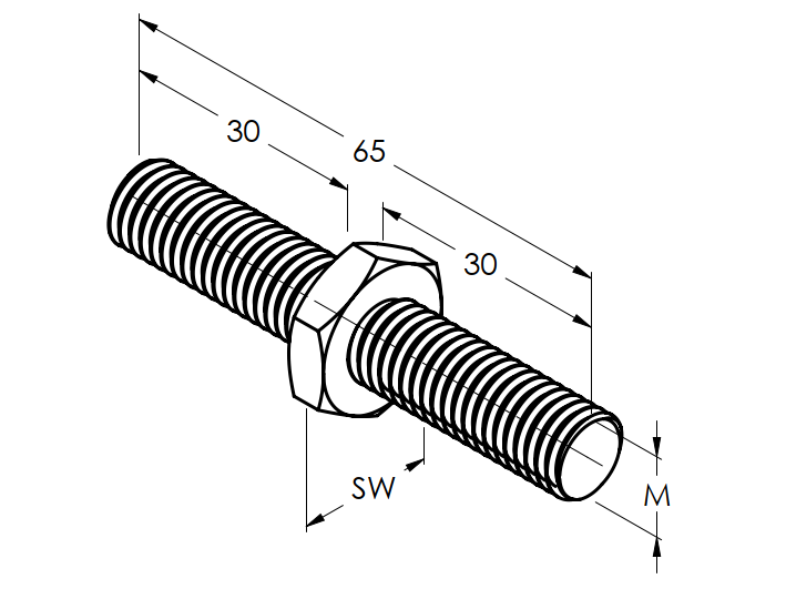 Dual stainless steel threaded rod, AISI316 M10/M10