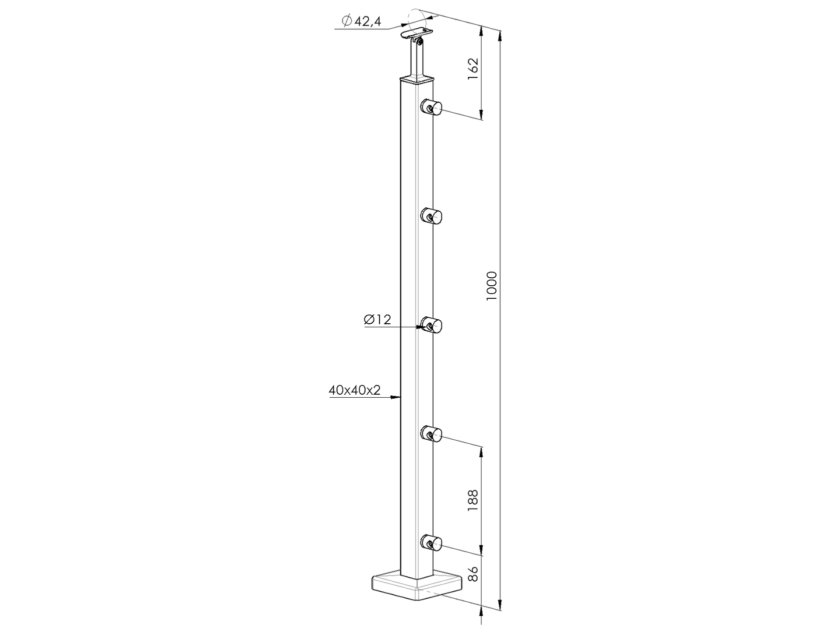 Stainless steel pole, VK-straight