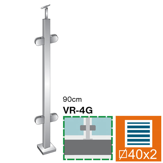 Inox pole, VK-straight AISI304, 40x40x2/4xmodel22/