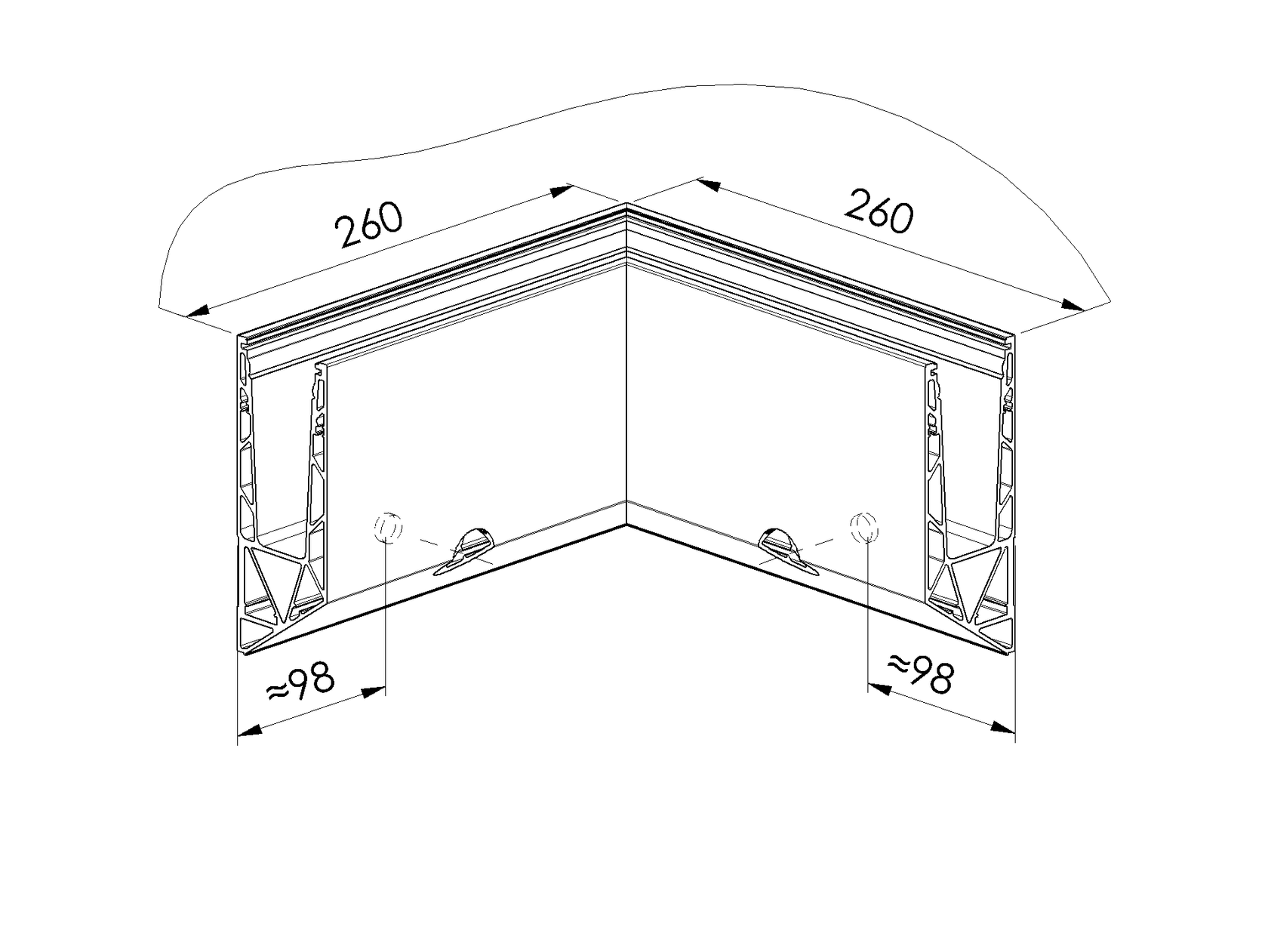 AL profile,  side mount- 90°conector