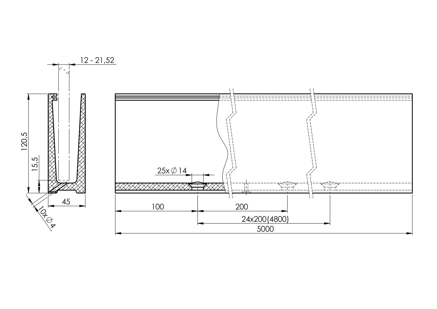 Aluminium profile -top mounting