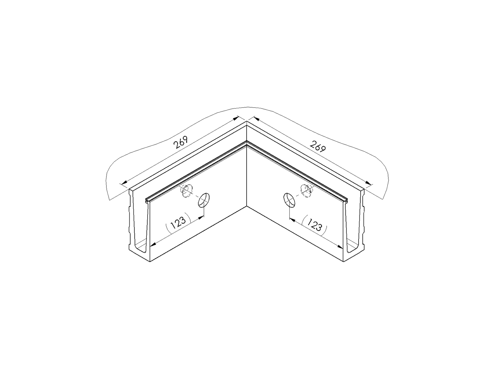 AL profile,  side mount- 90°conector AL/ELOX/Satin