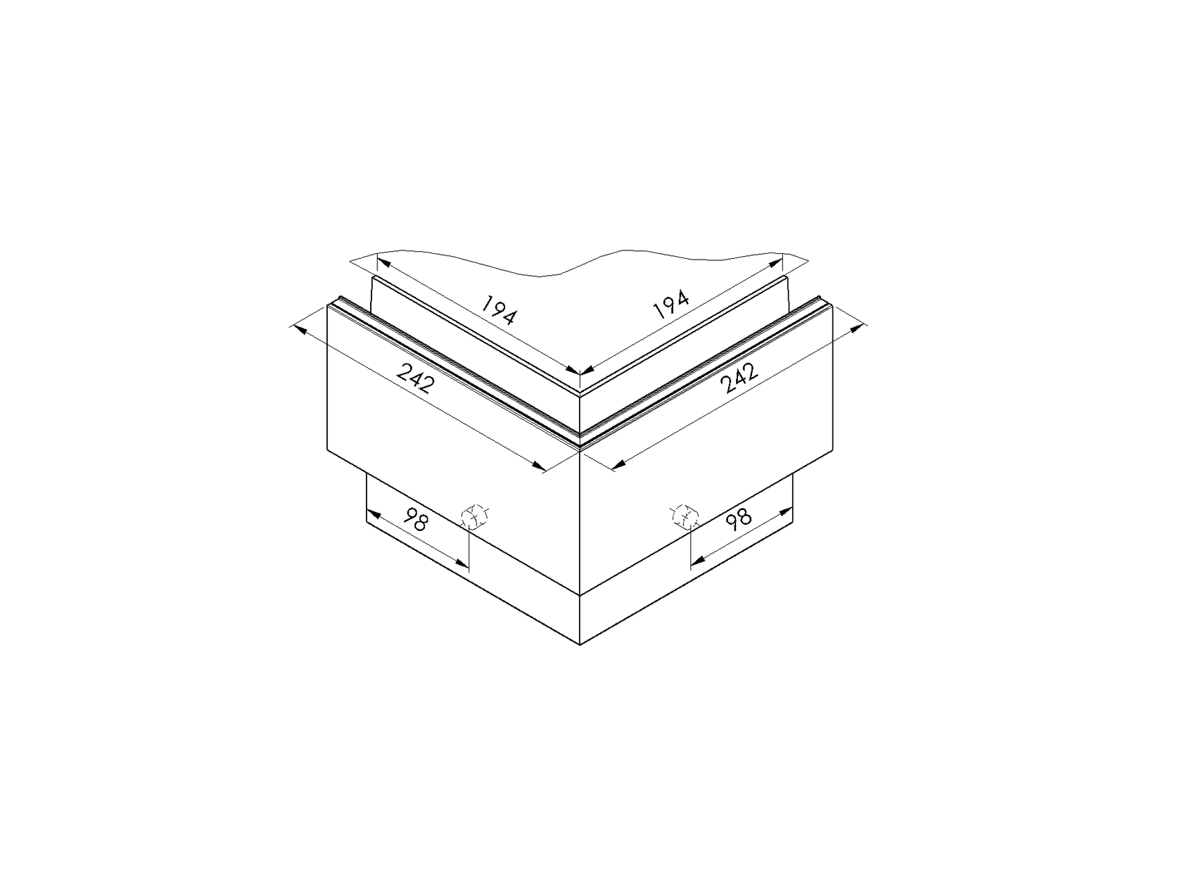 AL profile,  side mount- 90°conector AL/ELOX