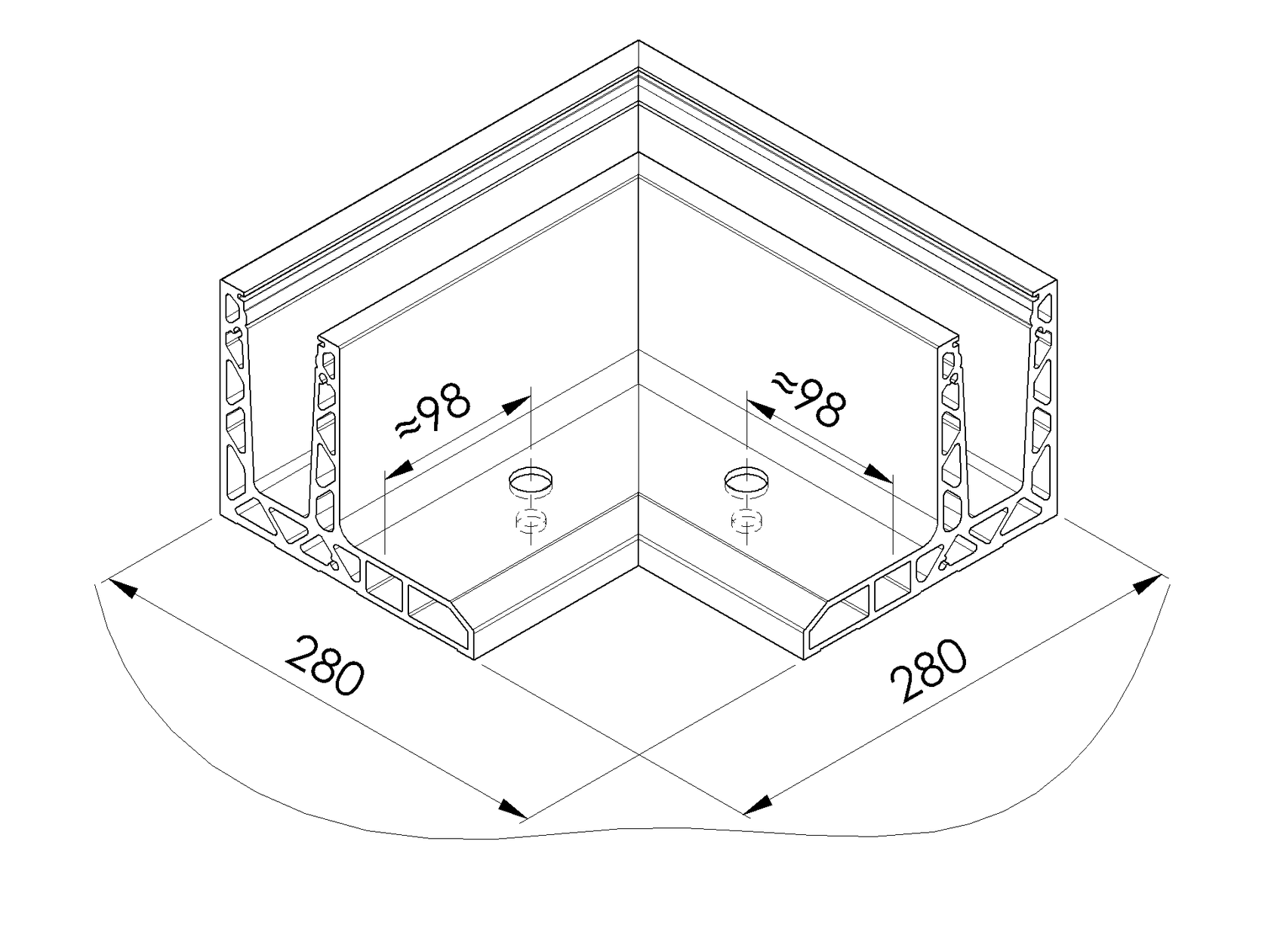 AL. profile, top mount  90° IN corner