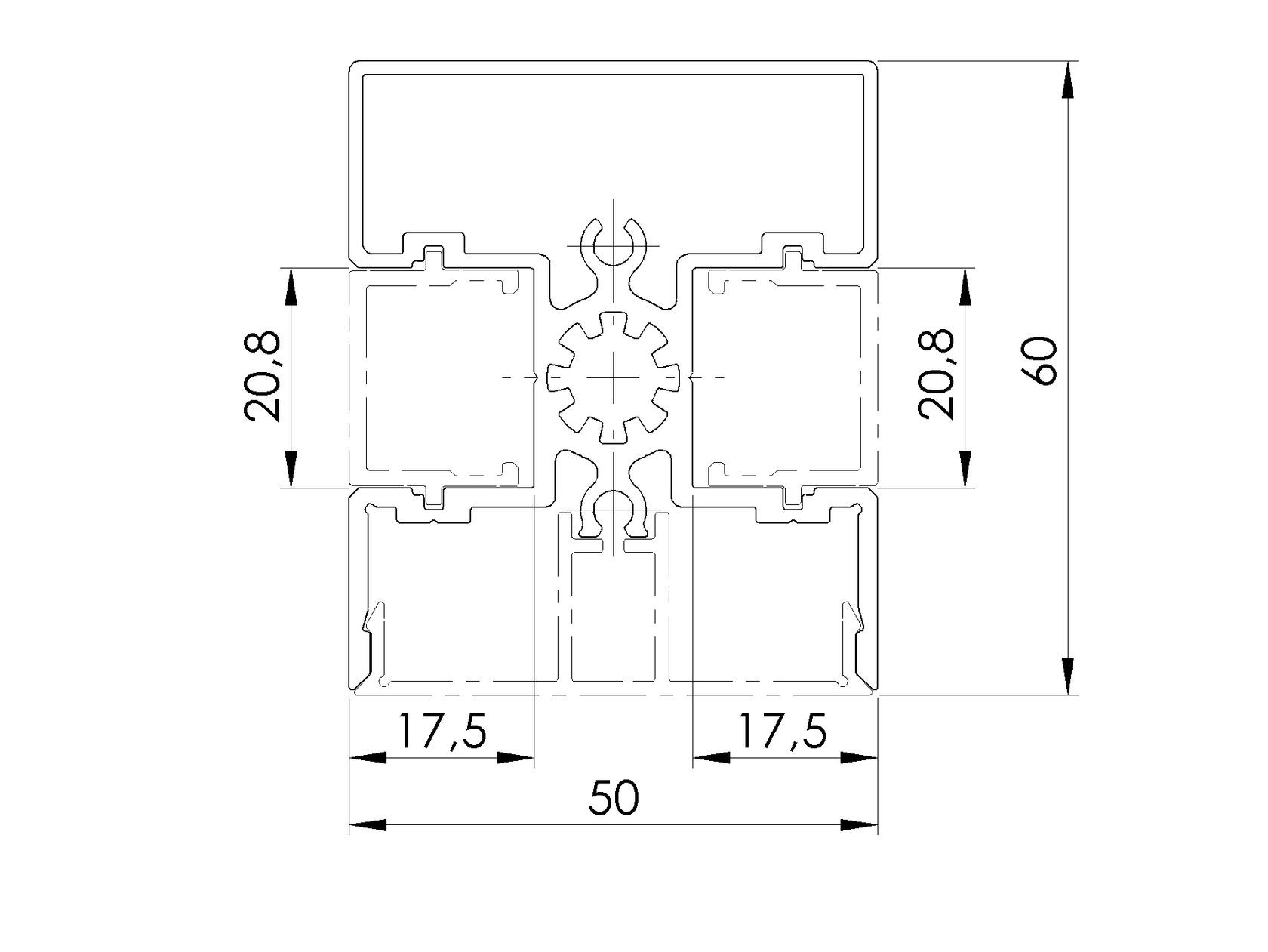 Aluminum fence post 50x60-6000mm R7016