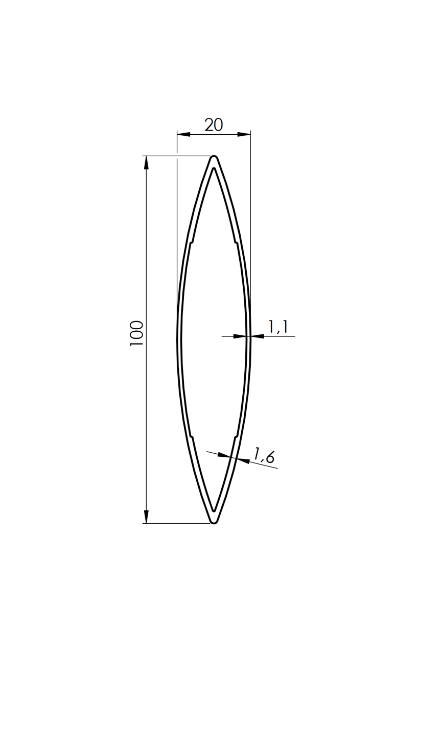Aluminum fence slat oval 20x100-2000mm