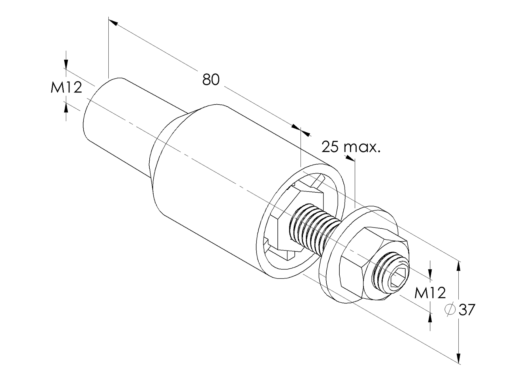 Mounting anchor without thermal bridge M12/M12