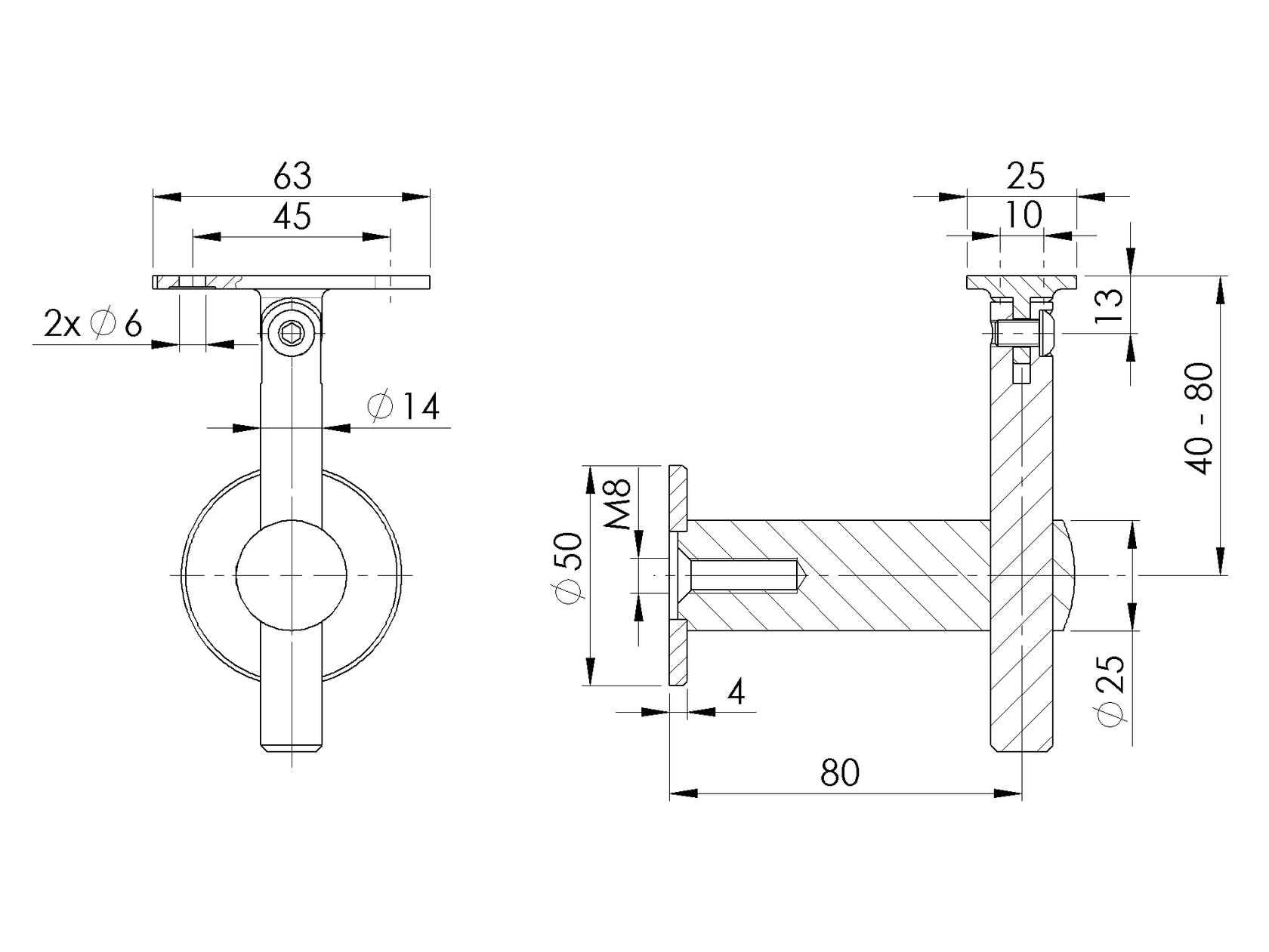 Wall-mounted handrail bracket