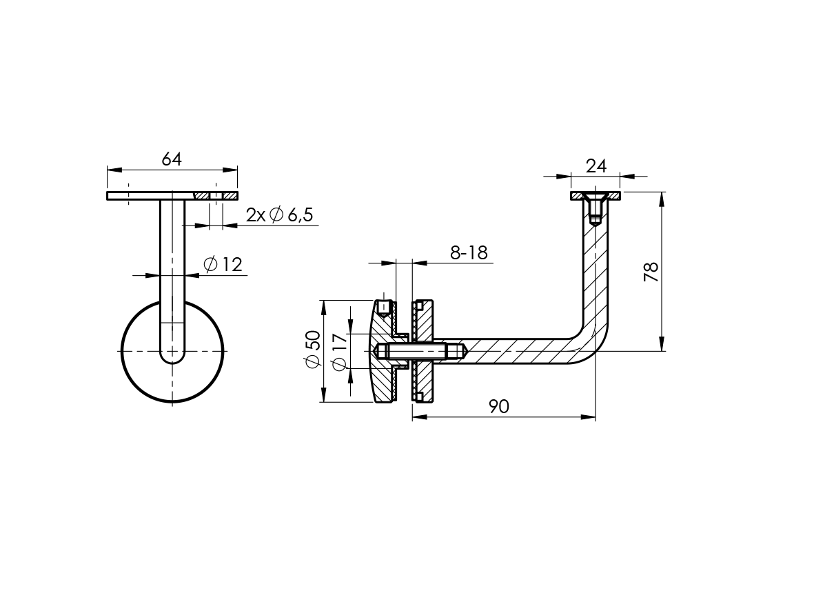 Stainless steel wall-mounted handrail bracket