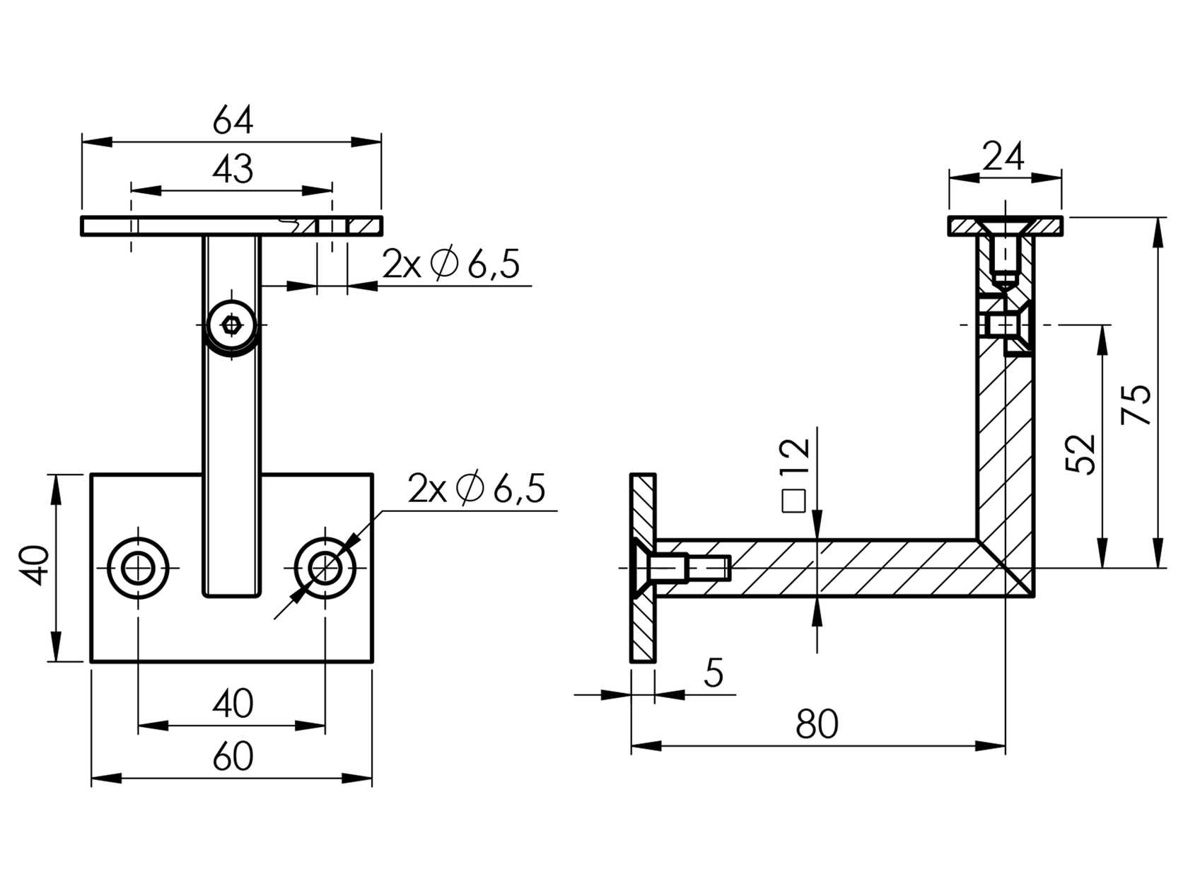 Wall mount handrail bracket-adjustable