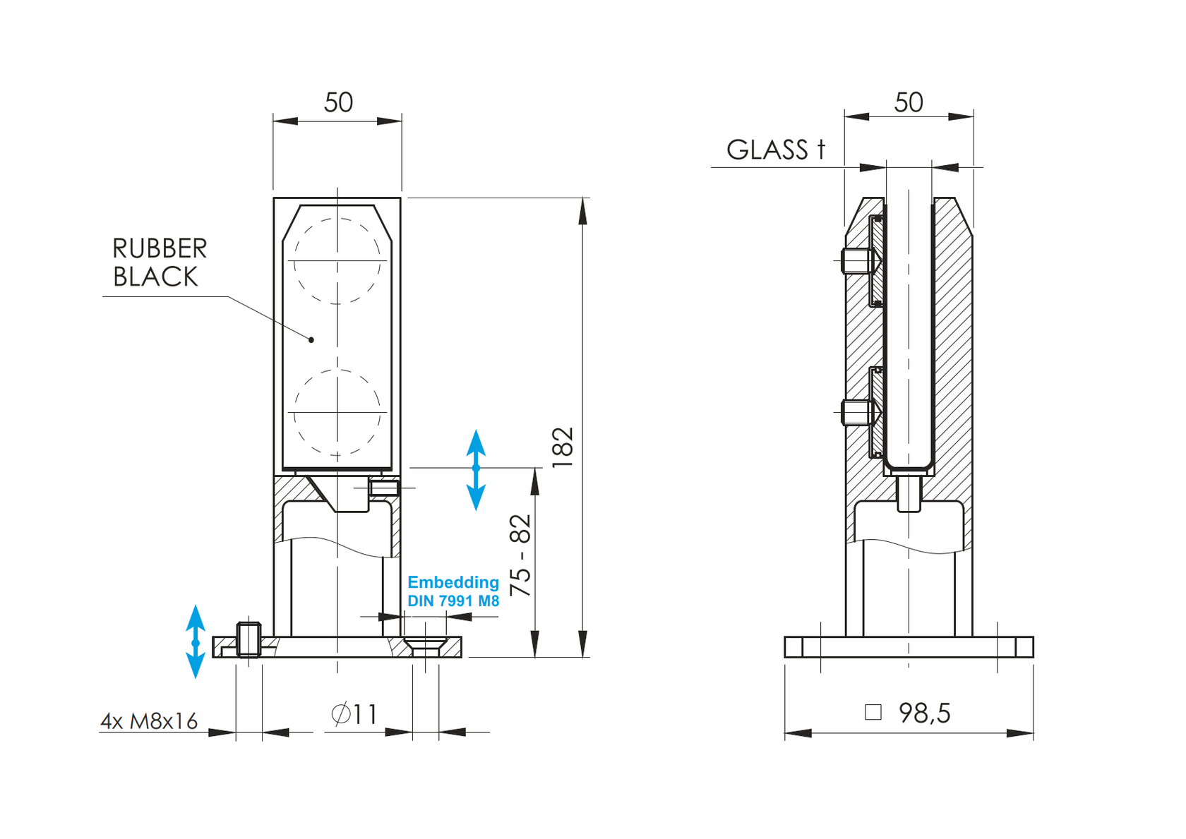 Adjustable spigot - Anchor post for glass