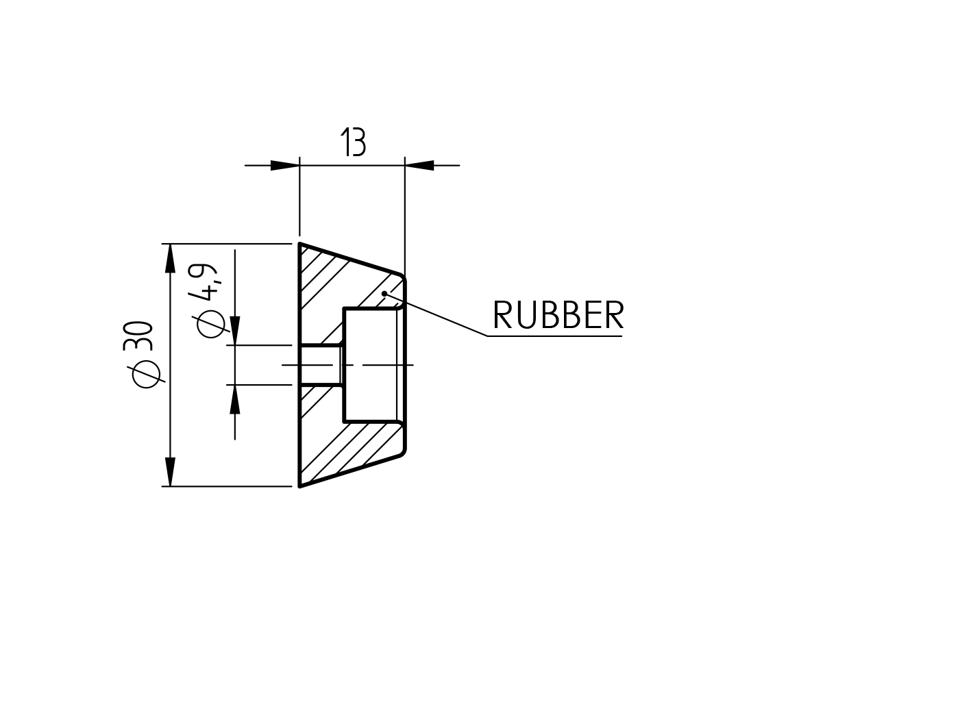 Side stop, rubber, small h13,D30mm