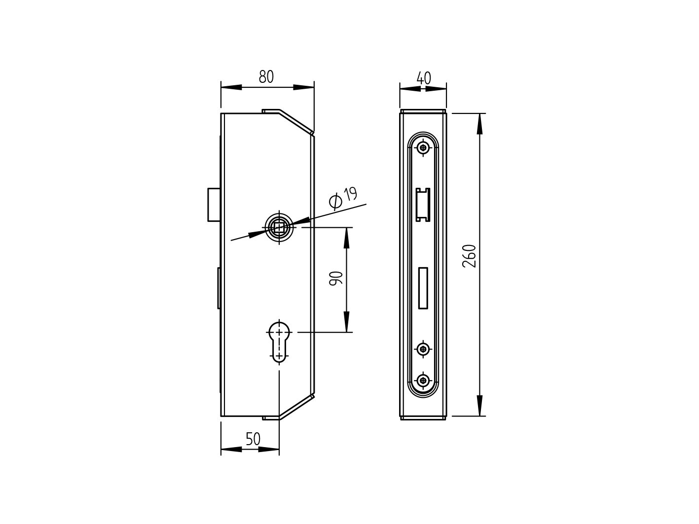 Lock box set without handles for profile 40x40