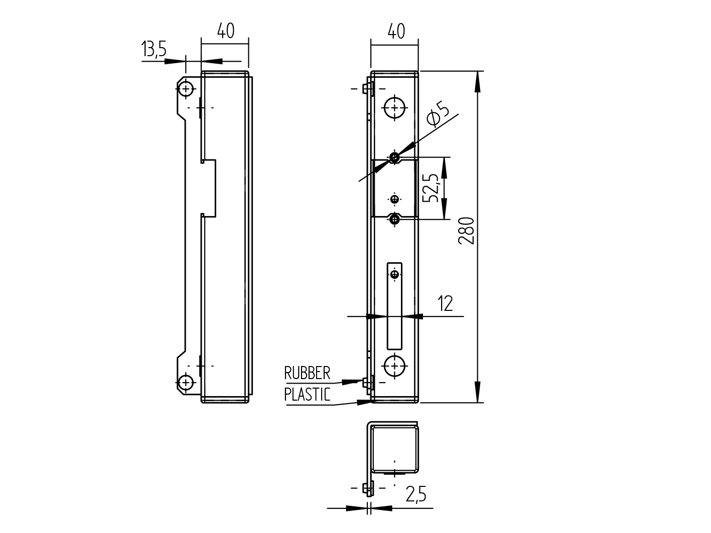 Stopper for electromag. lock universal 40x