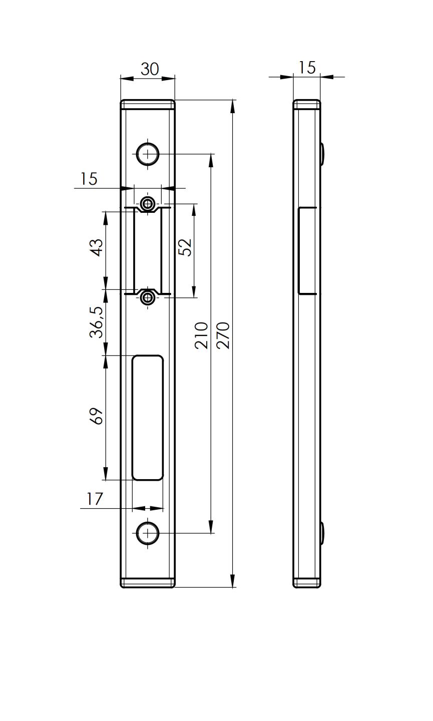 Gate end stop, universal 30x15 Inox