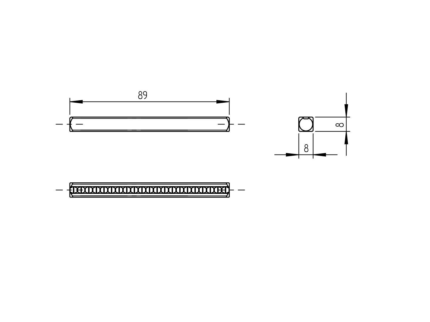 Square spindle for door handle 8x8x90mm