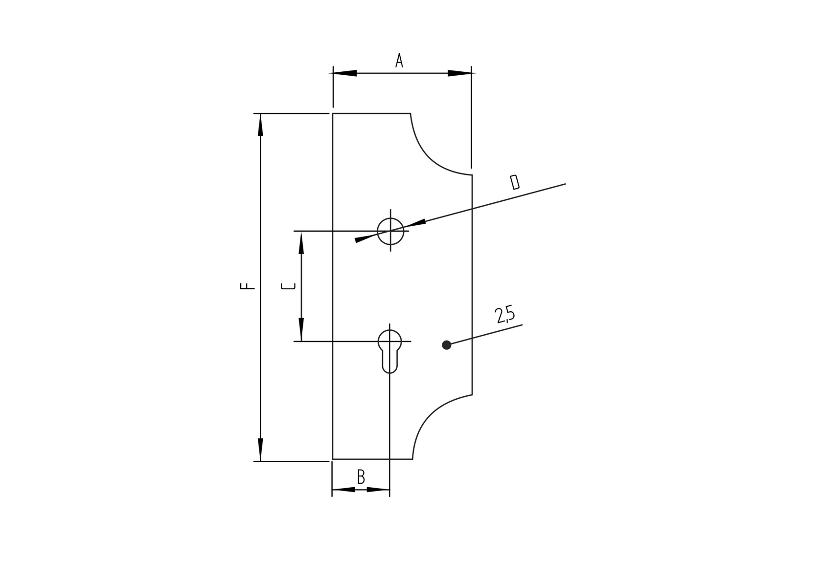 Decorated gate plate, left 285x112,t2,5 d20mm,90mm