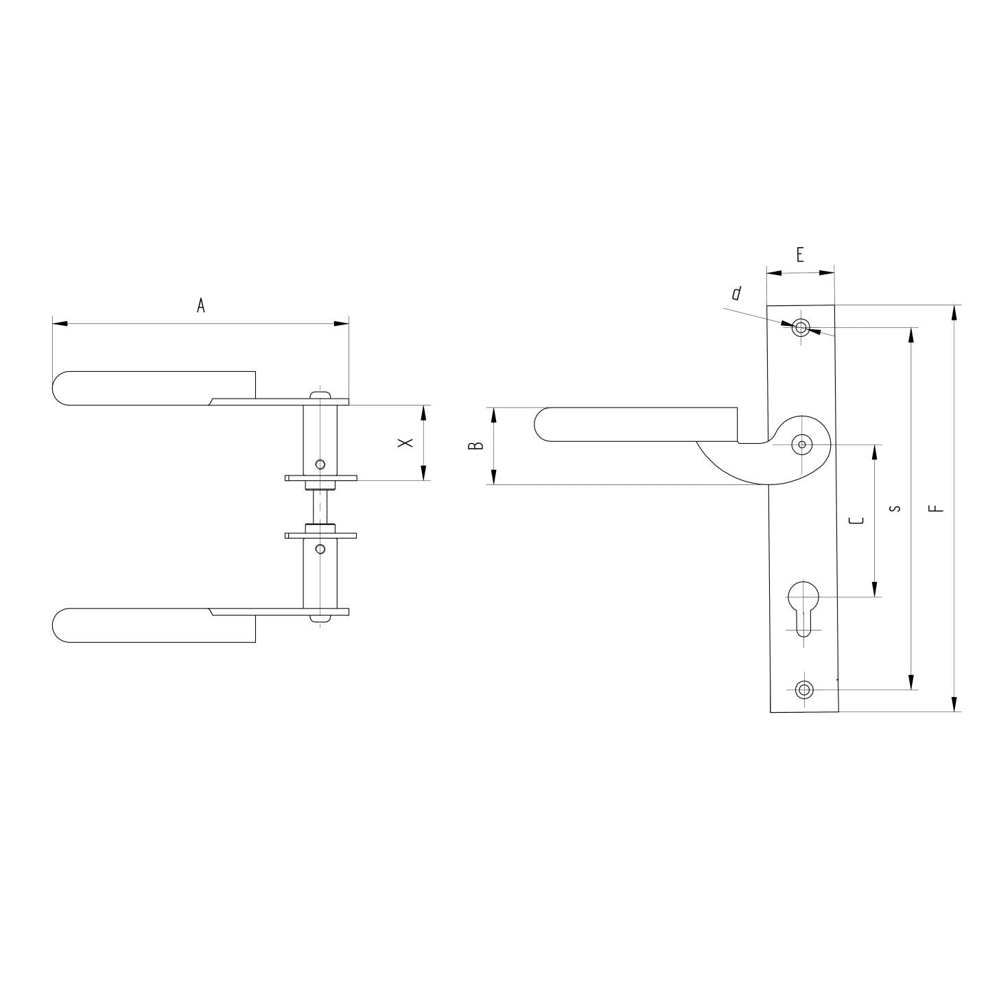 Door handle with plate - left h260, b60, t3mm