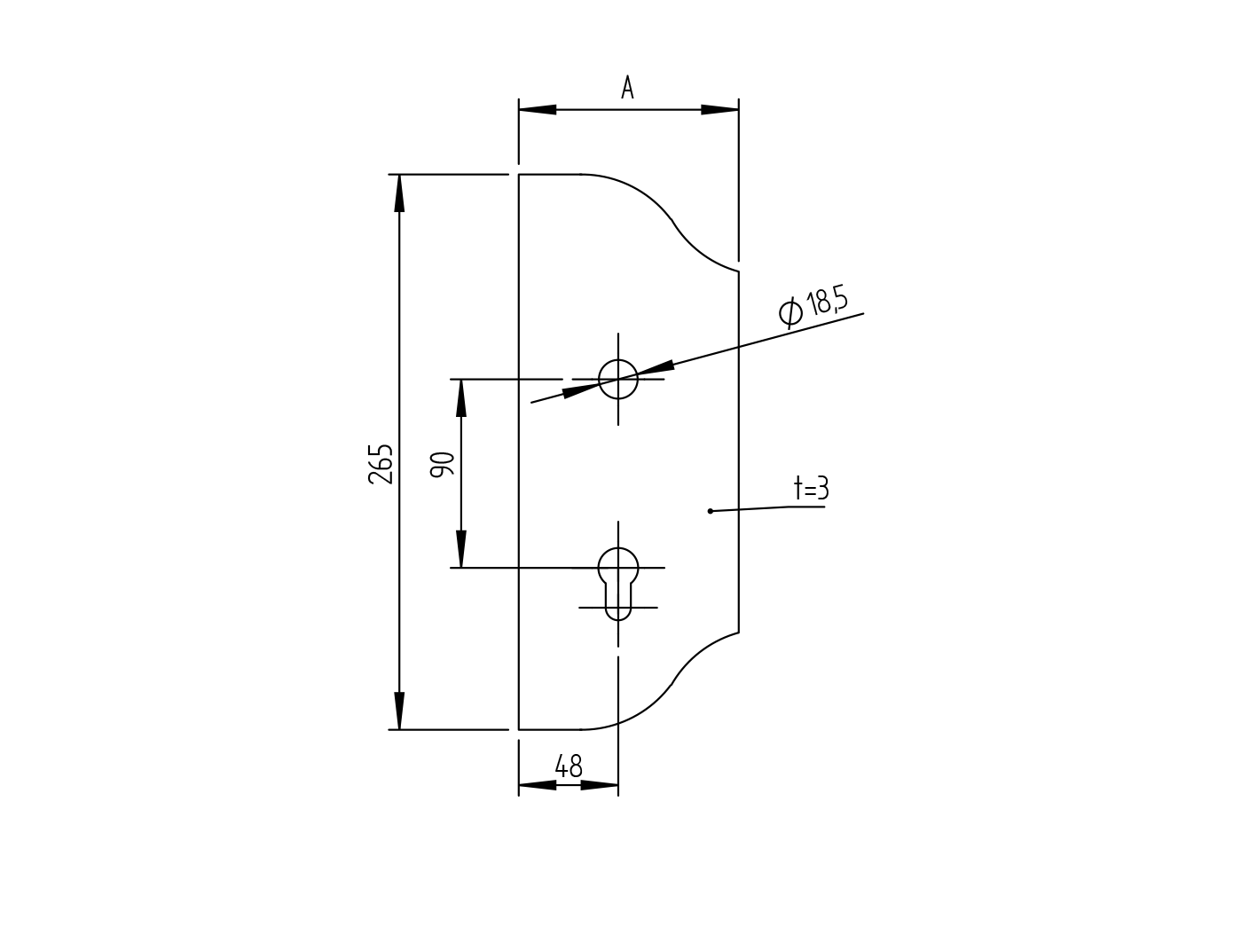 Decorative plate for gates 265x105, t3, a90, D19mm