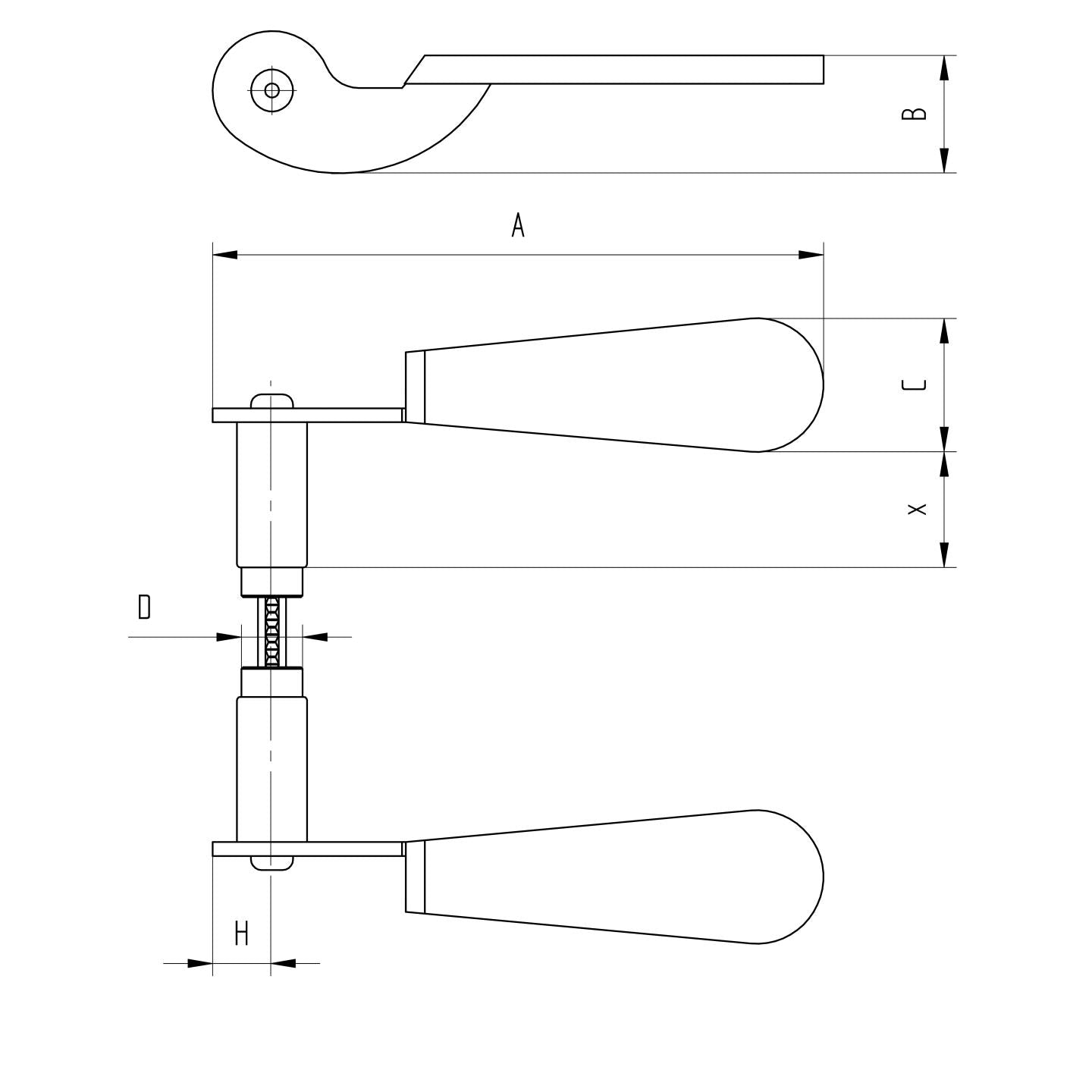Door handle L145, d17mm, Zn