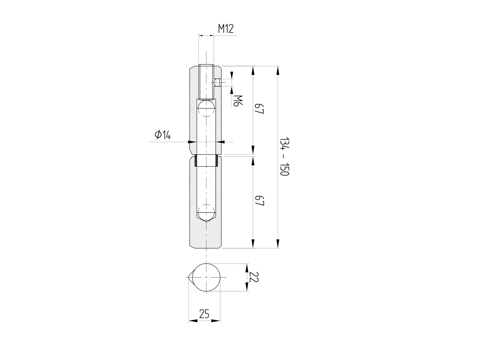 Weldable hinge D22, L134-150mm