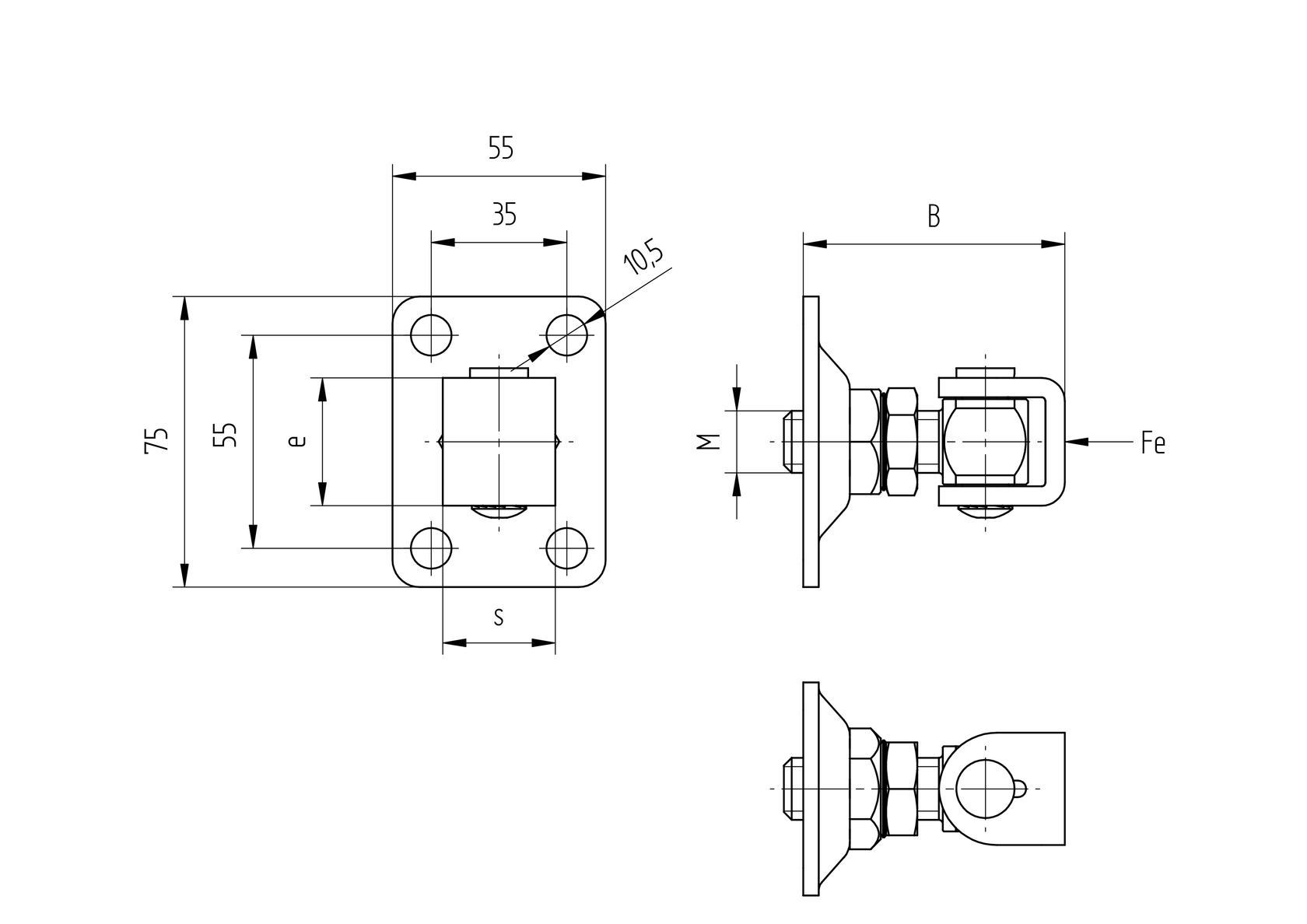 Adjustable hinge with anchoring flange Zn, M12