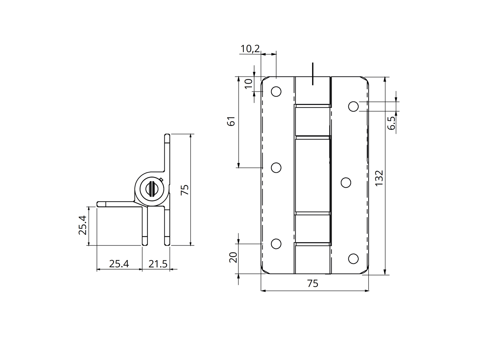Spring hinge onesided, Aluminium, wall mounting