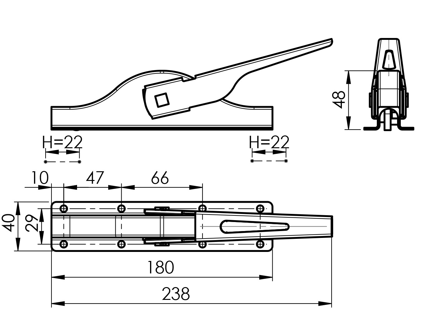 Pákový uzáver, Zn, L180mm