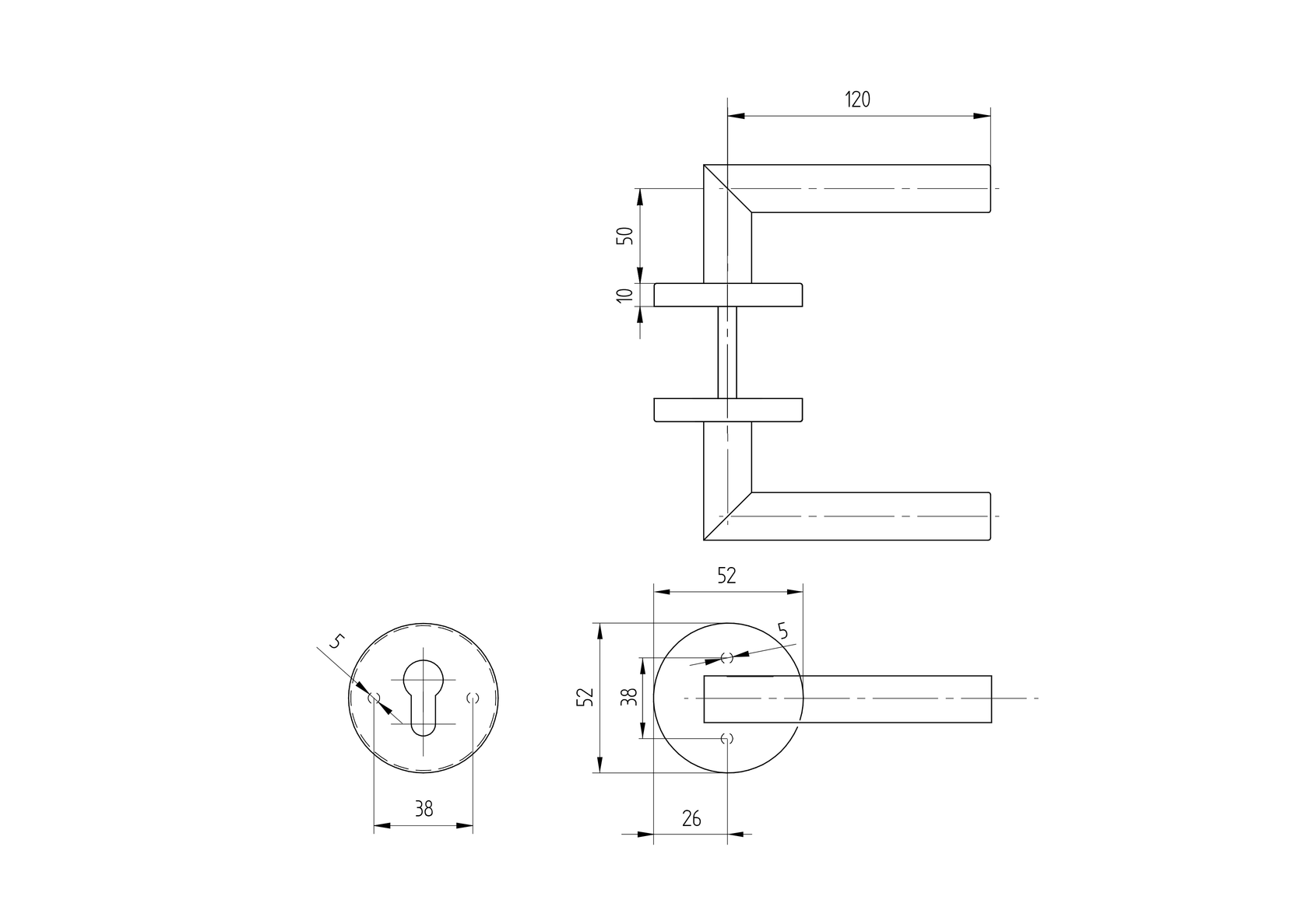 Door handle with plate, pair AISI 304, K320