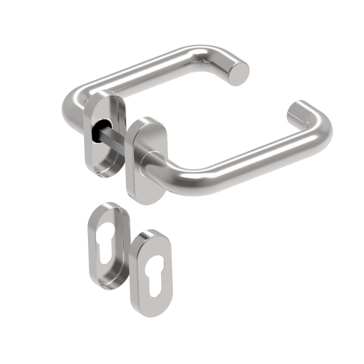 Door handle with plate, pair AISI 304, K320