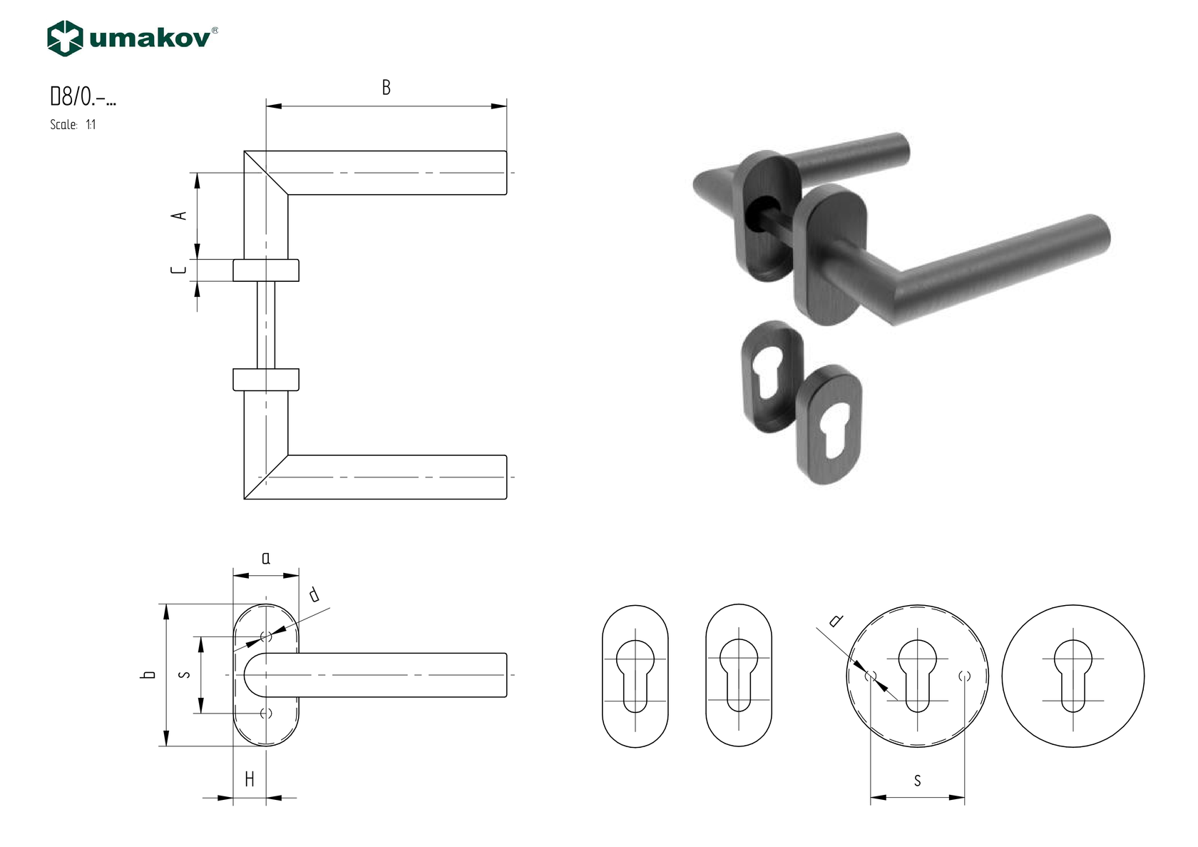 Door handle with plate, pair AISI 304, K320,