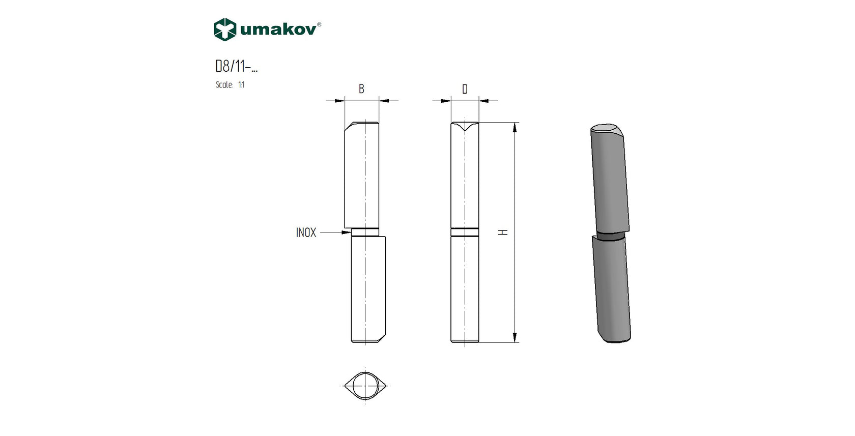 Hinge for welding, INOX D14, L100mm