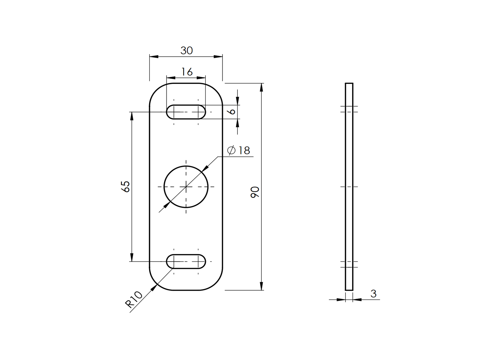 Hinge - plate, Fe, 30x90x3