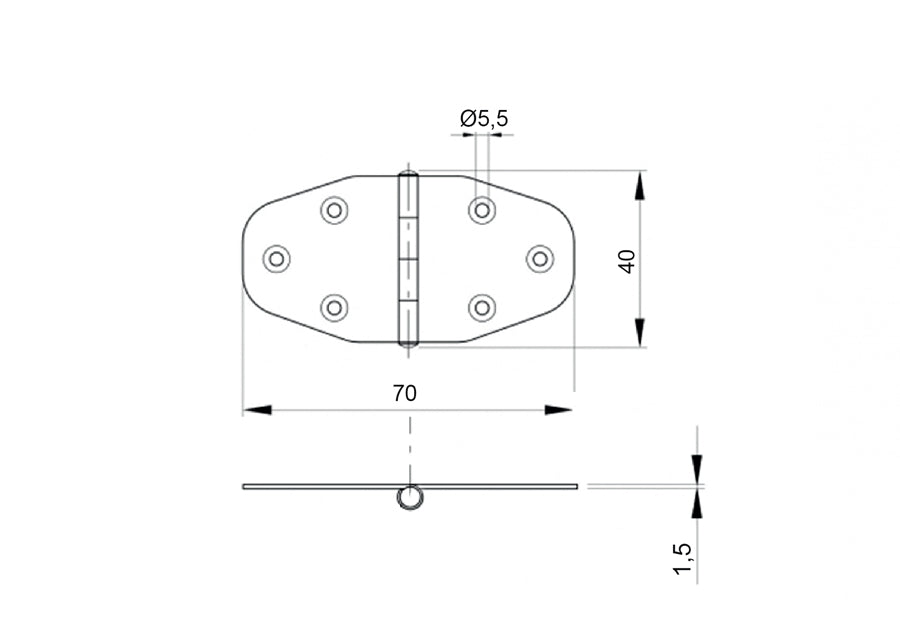 Hinge for gates INOX, AISI304, L=40mm