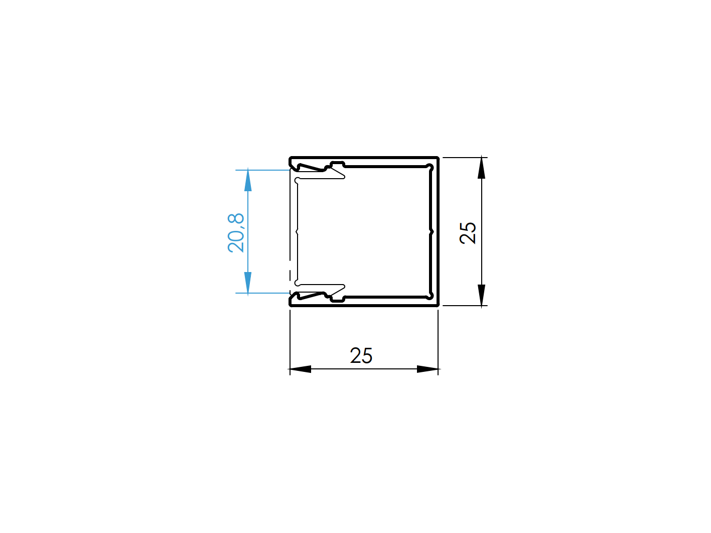 Aluminum U-adapter 25x25-6000mm R7016