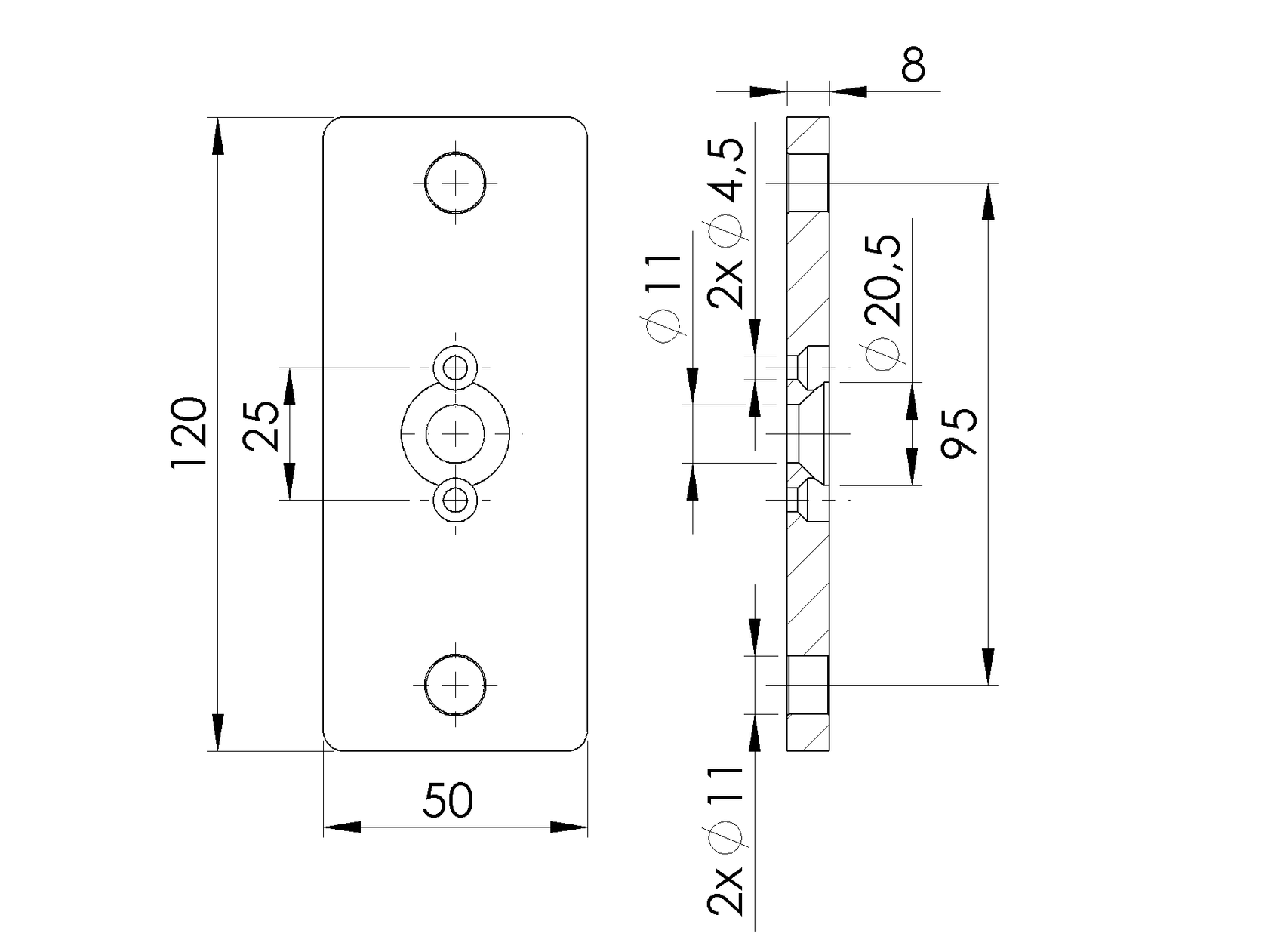 Stainless steel anchor plate for post 50x60 R7016