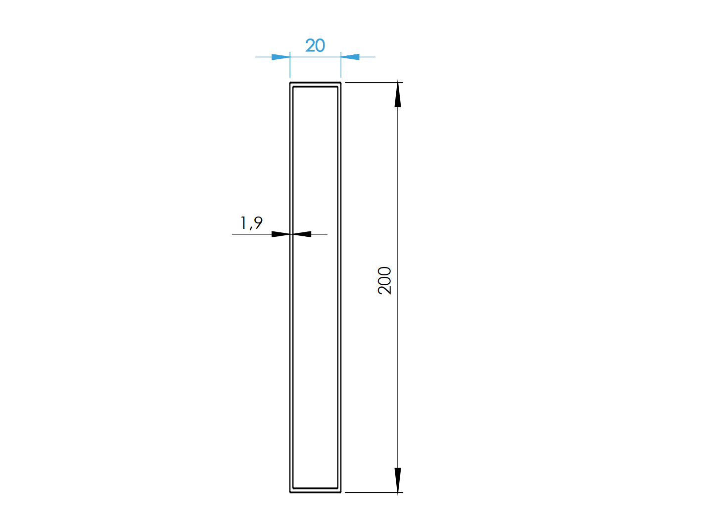 Aluminum fence infill 20x200x1.9-6000mm