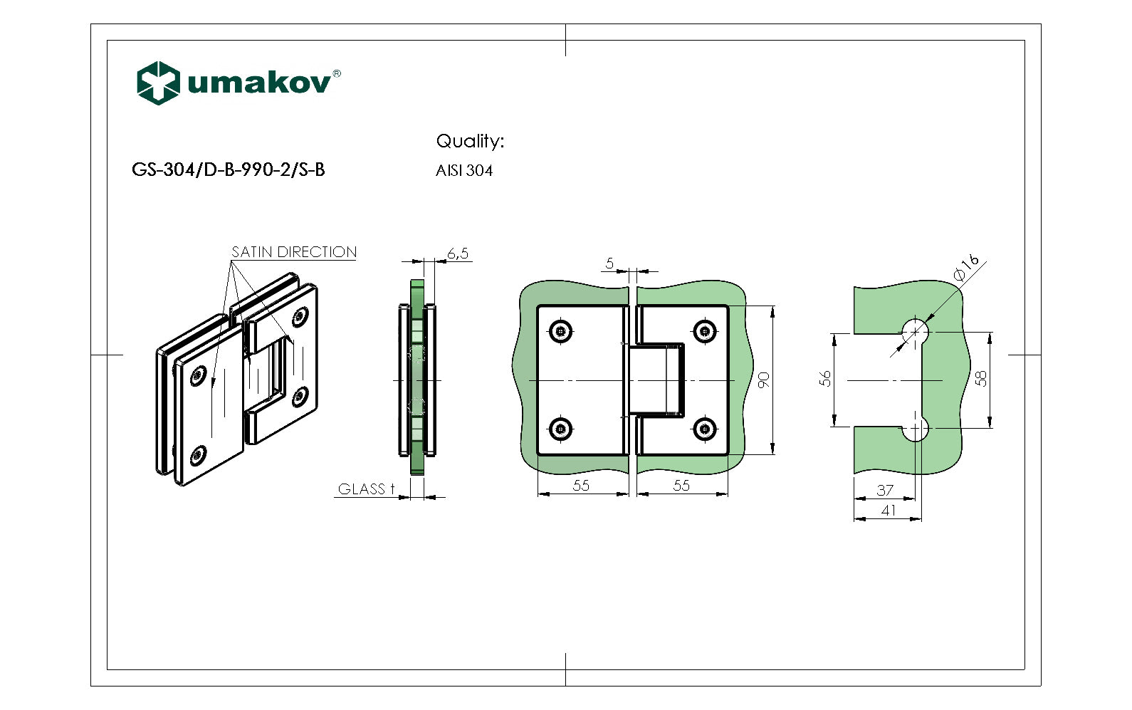 Hinge for glass door AISI304