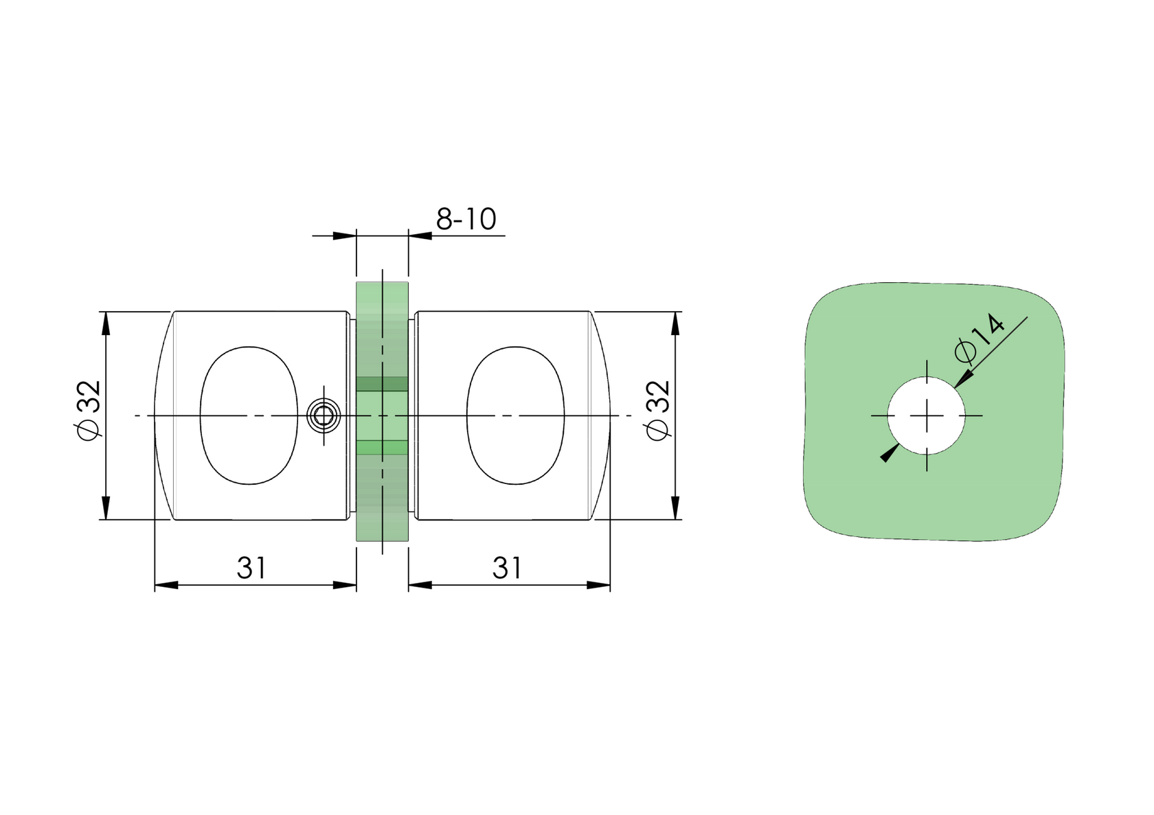 Brushed back-to-back knob AISI 304, K320, D32mm