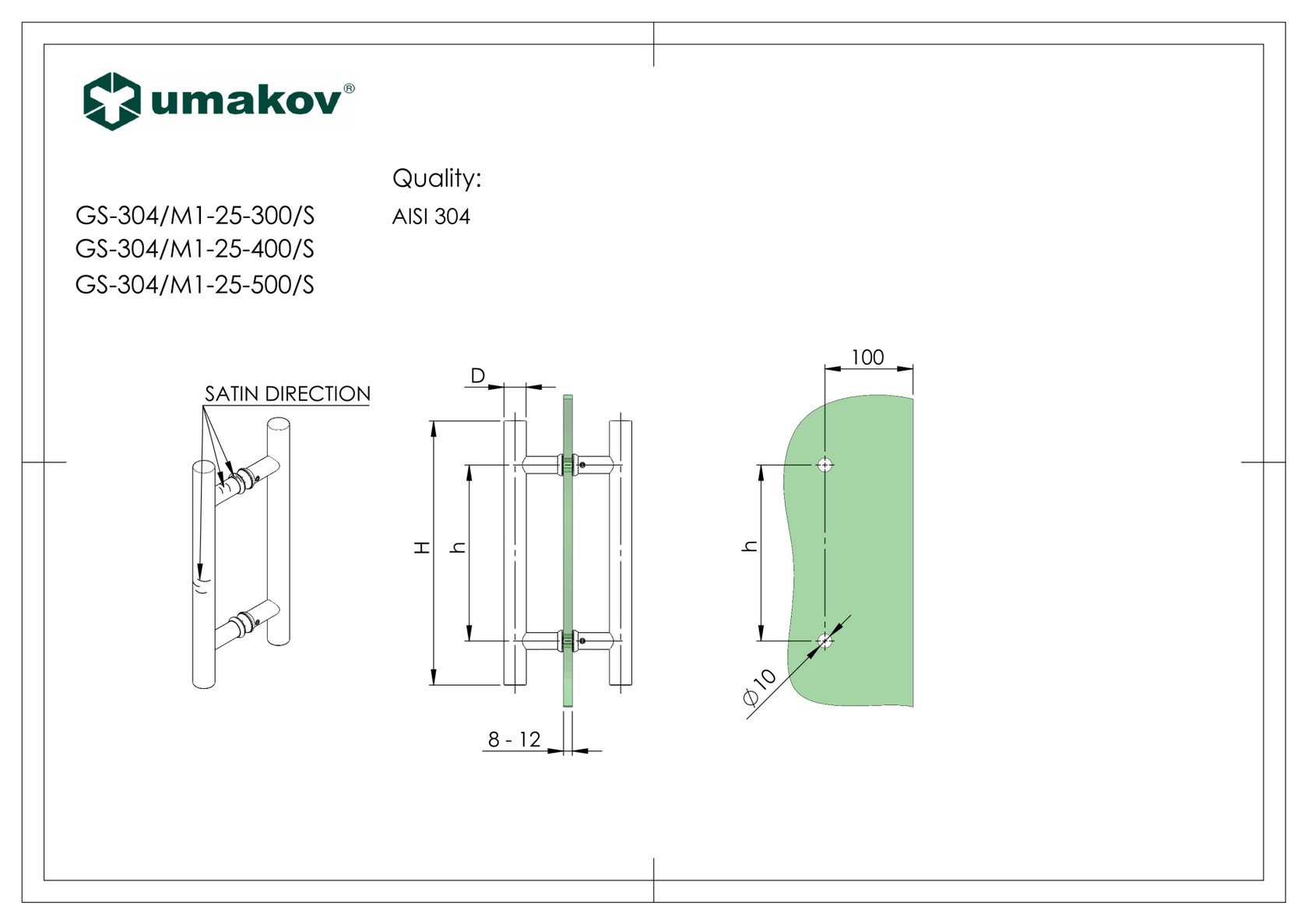 Pull handle - brushed AISI304, K320,
