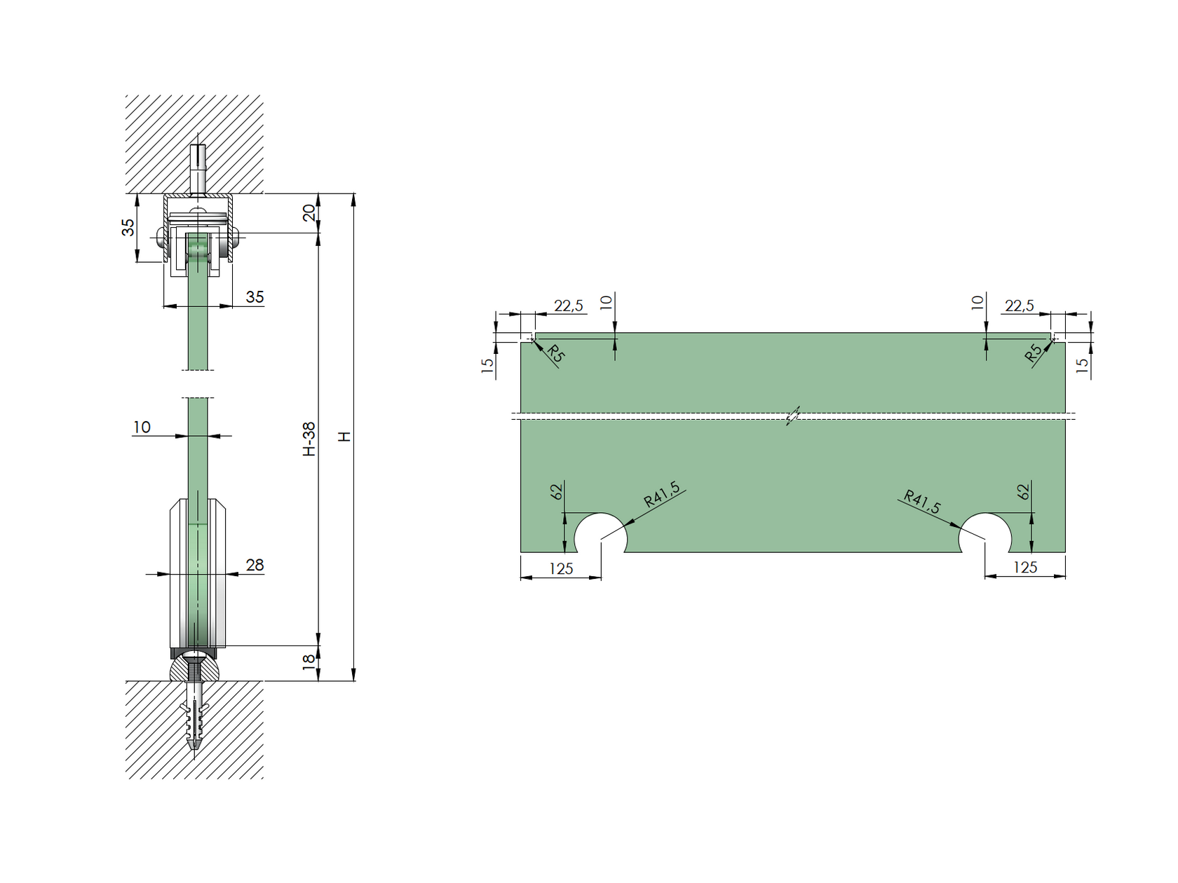 Fittings - sliding door AL/AISI304